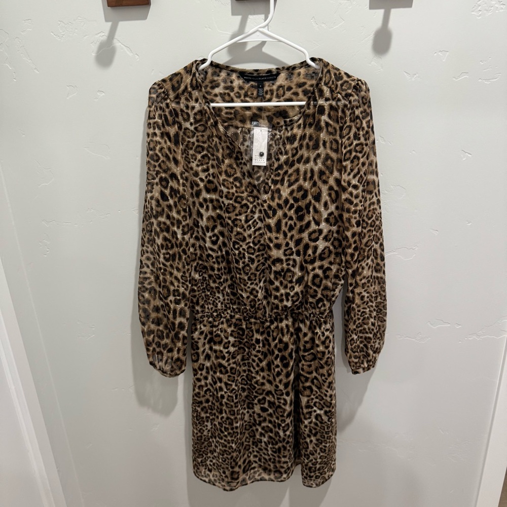 WHBM Leopard Print Long Sleeve Dress